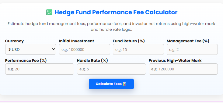 Hedge Fund Performance Fee Calculator